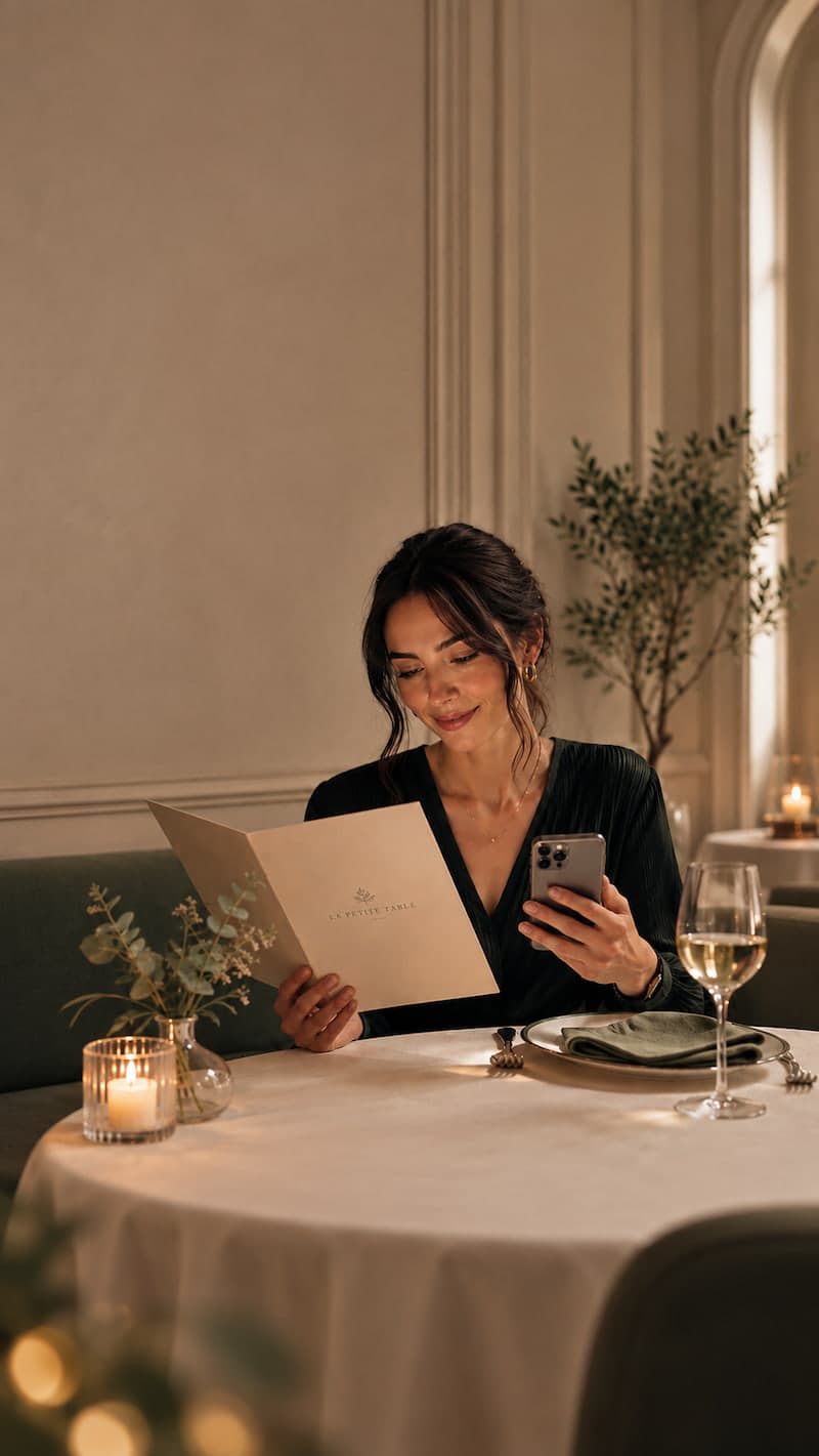 A diner checking Flavorwise on her phone